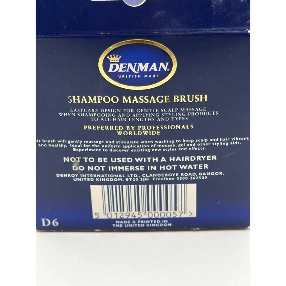 Denman D6 Shampoo Massage Brush Black Scalp Stimulator British Made New Box